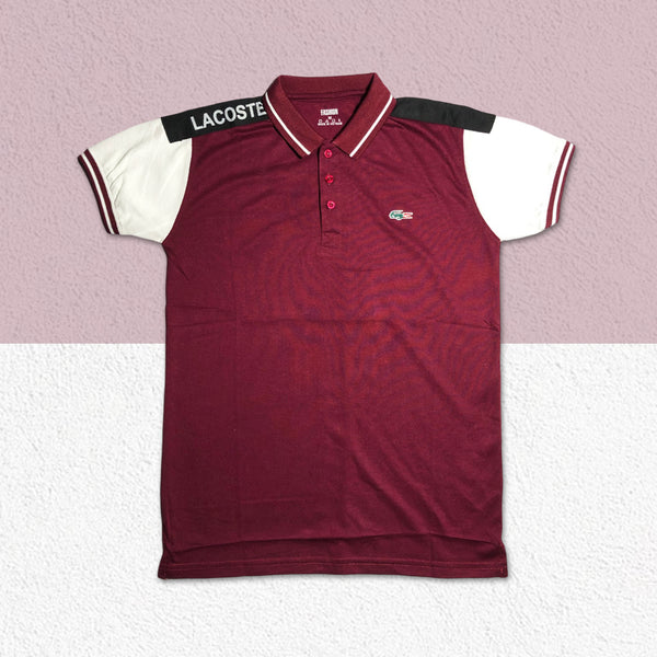 Lacoste Black Shoulder Maroon Polo T-Shirt